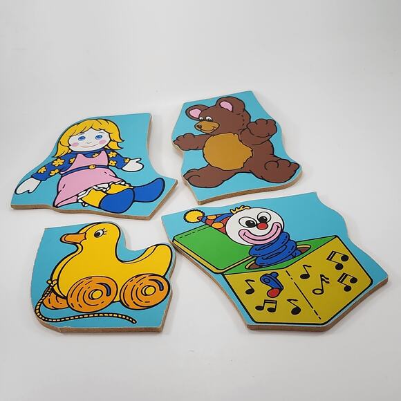 Vintage 1986 Playskool Wooden Puzzle “Playthings” 4-Piece Toy Theme - Picture 7 of 9